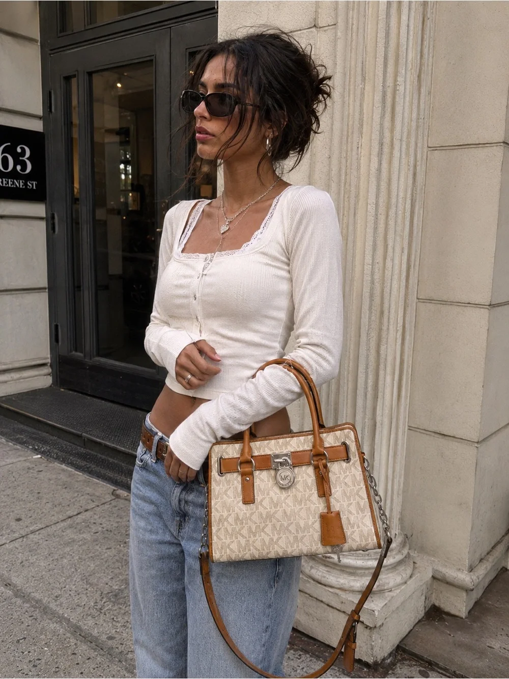 Michael Kors Hamilton Beige and Brown Logo Satchel